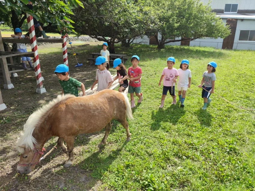 牧場で動物のお世話をする子どもたちの様子
